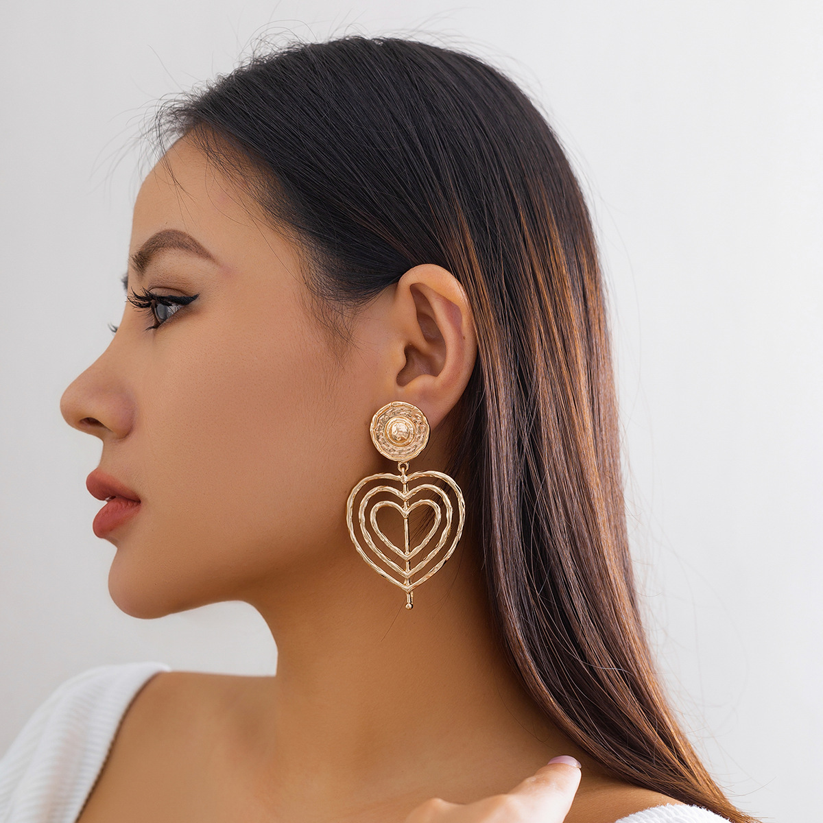 1 Par Elegante Señora Gotitas De Agua Ondas Forma De Corazón Enchapado Hierro Aretes display picture 18