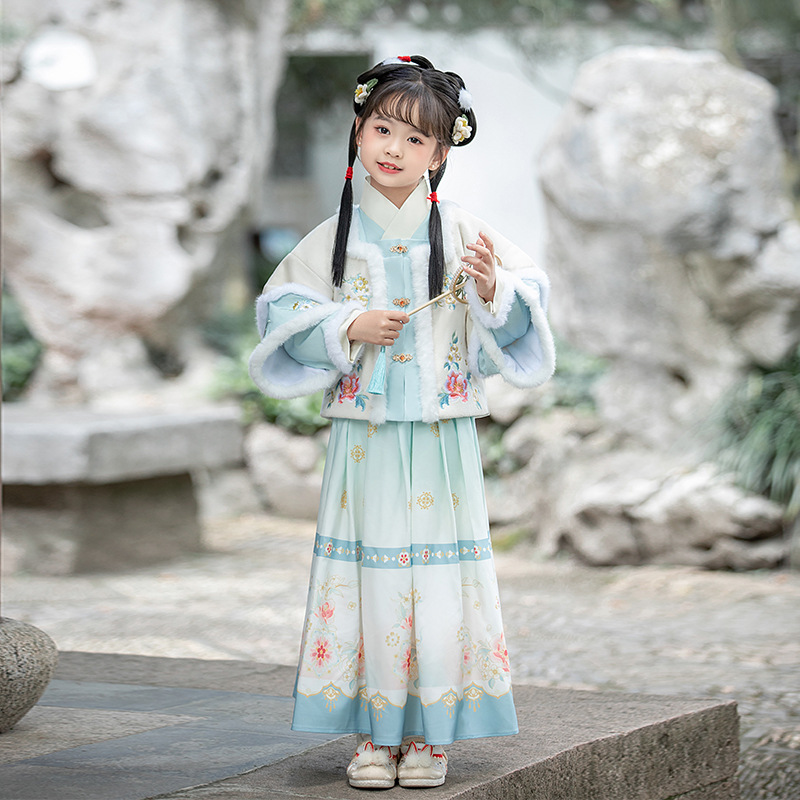 儿童汉服女童冬季女童中国风古装女宝宝古风唐装新年装冬款拜年服