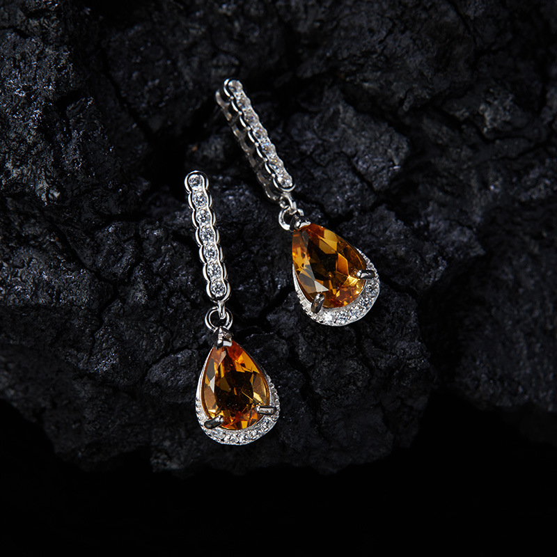 925 Sterling Silver Topaz Crystal Geometric Drop Earrings display picture 15