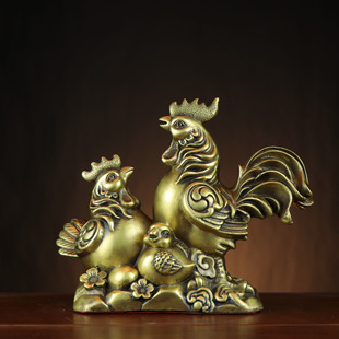 Copper chicken decoration family fu chicken hen a pair of home entrance decorations Ruyi chicken family Fu Chicken