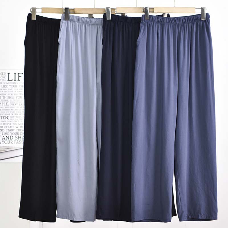 Middle-aged and old men's cotton silk trousers thin loose large size straight pajamas artificial cotton casual pants anti-mosquito pants