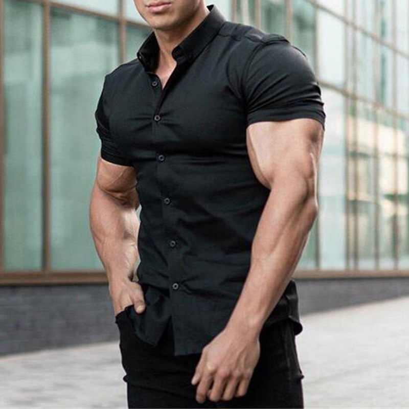 210g Weight Short Sleeve Sleeve Length Single Breasted Placket Type Polyester Fabric Type Regular Top Length Blouse Tops Type Casual Occasion Shirt Collar Neckline Slim Fit Type Solid Color Pattern Summer Season Men's Gender Casual, Formal Style Wholesale Men's Casual Formal Solid Color Short Sleeve Men's Tops 8