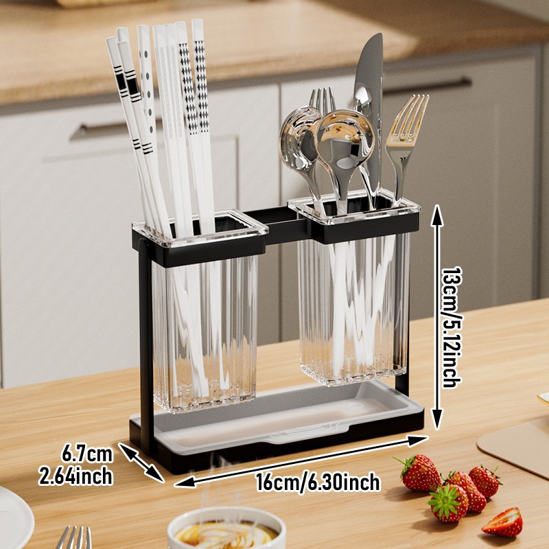 Caja de almacenamiento de palillos de mesa de estante de cocina, palillos de taza simple y doble de lujo ligero, palillos de cocina para uso doméstico con palillos de drenaje