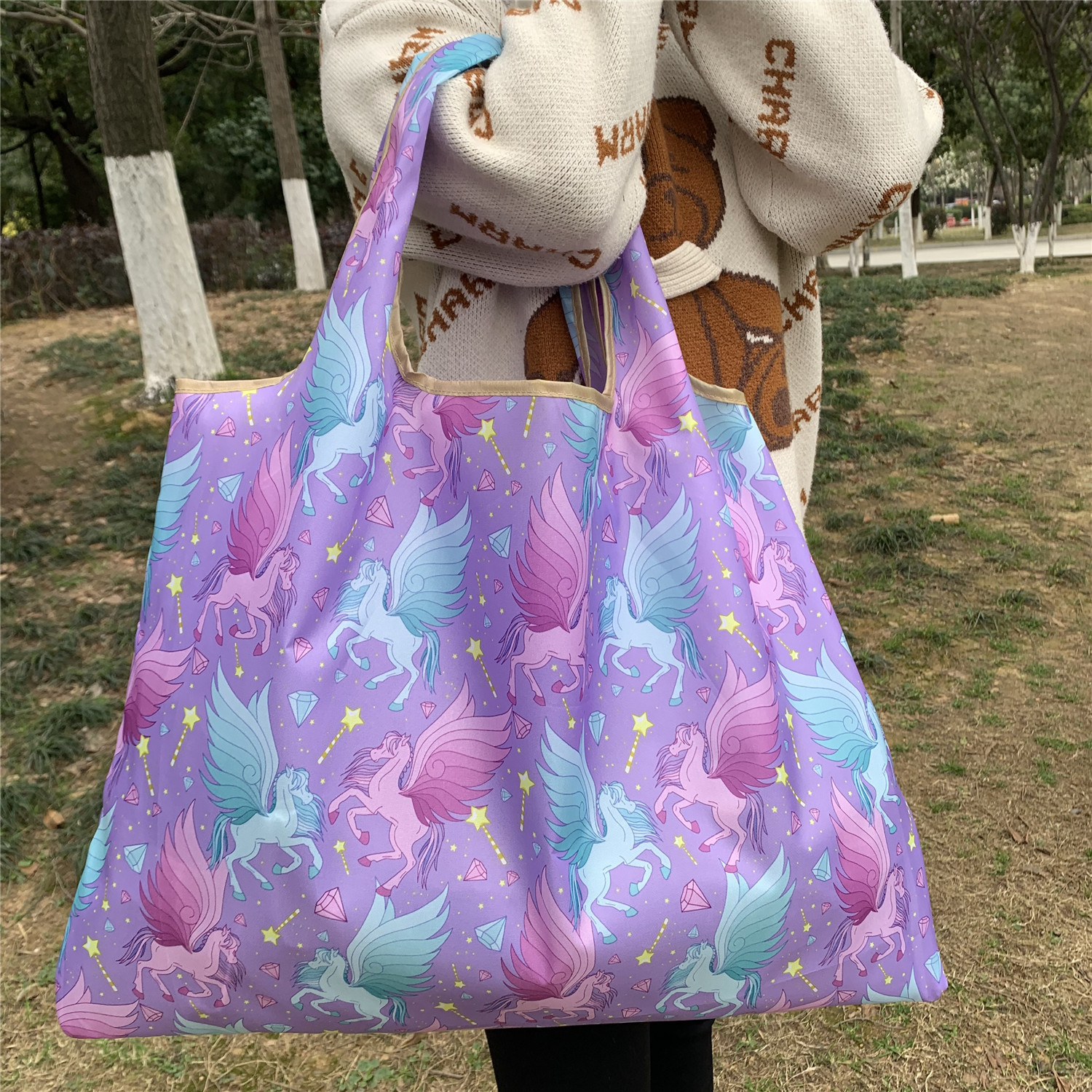 52g Weight 1 Piece Quantity Oxford Cloth Material Printing, Cartoon Pattern New Style Style New Style Printing Cartoon Oxford Cloth Shopping Bags 1