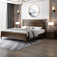 Wujin Wood Solid Double Bed 1.8*2.0m, New Chinese Style 1.5m Bedroom Furniture with Drawer High Box Storage Bed