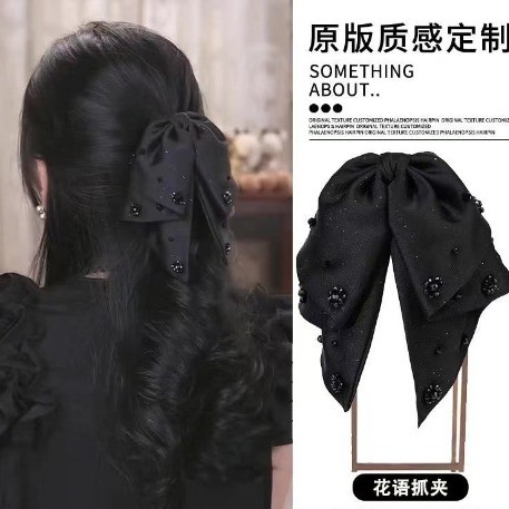 Double-Layer Butterfly Acrylic Fabric Lace High-End Women's Floral Pendant Hair Clip with Bow and Pearls