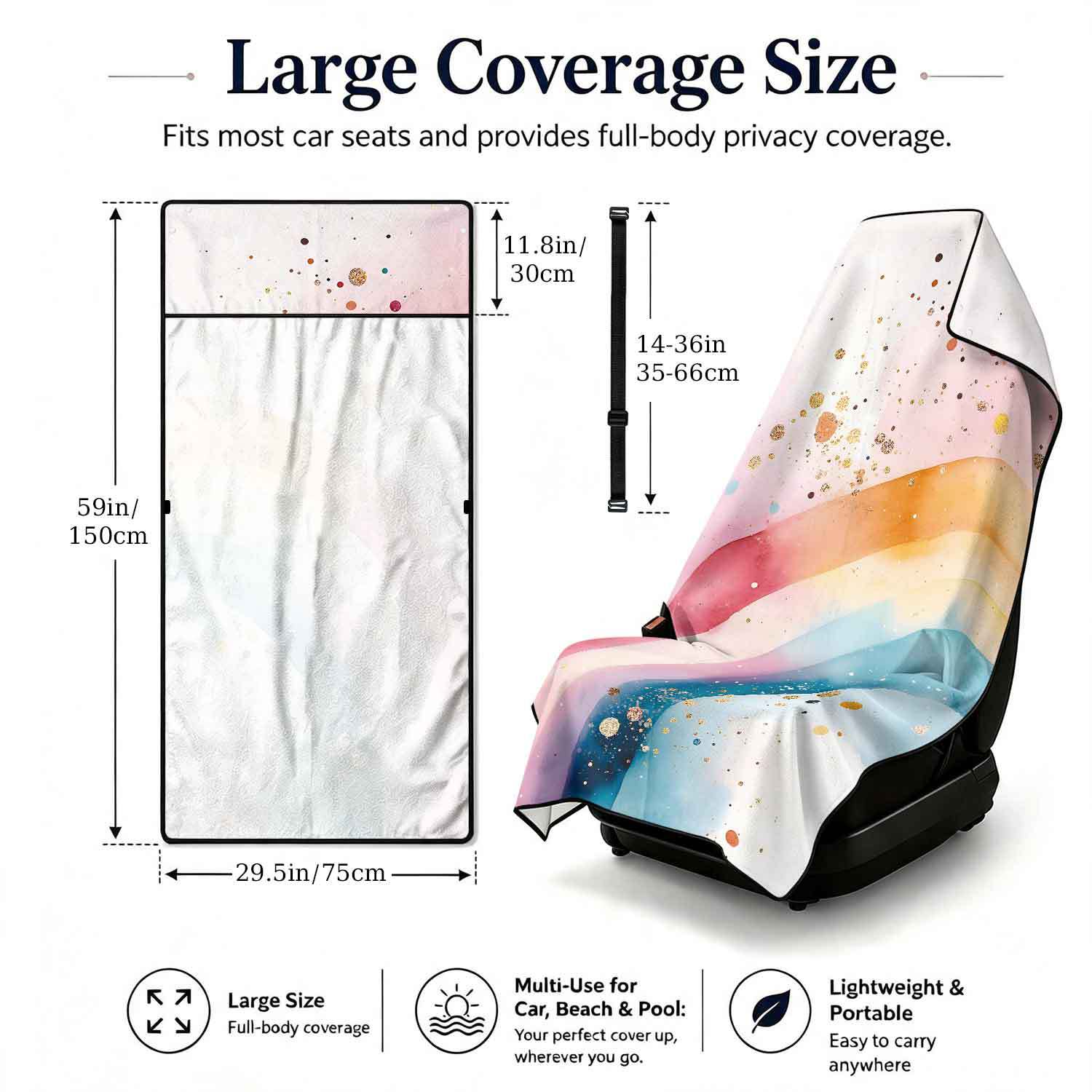 Printed bath towel and car seat cover 2-in-1, ultra-fine fiber outdoor beach and car dual-use universal seat cushion