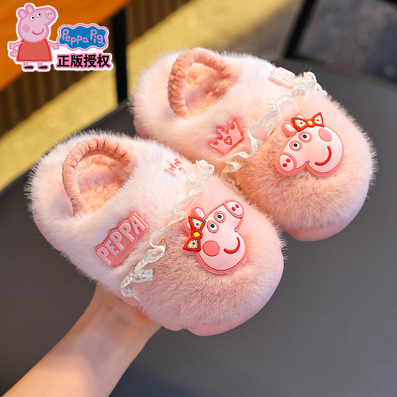 Piggy Page invierno zapatillas de algodón para niños, niños y niñas, calentamiento con cinta elástica de lana, bolsas de tacones de algodón para bebés