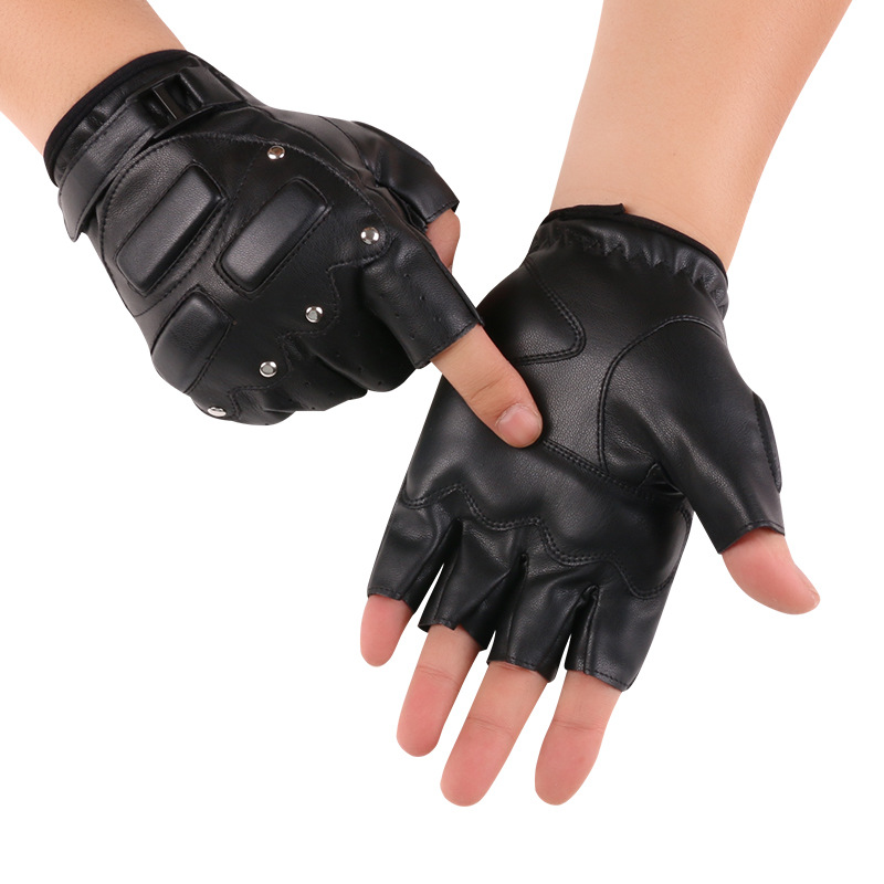 Medio dedo guantes de cuero hombres y mujeres al aire libre fitness montar motocicleta al aire libre absorción de choque deportes rendimiento motocicleta guantes de cuero