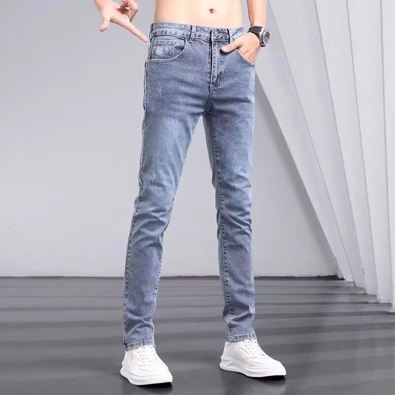 Men's Slim Fit Stretch Denim Jeans Trendy Versatile Blue Pants_voghion.com