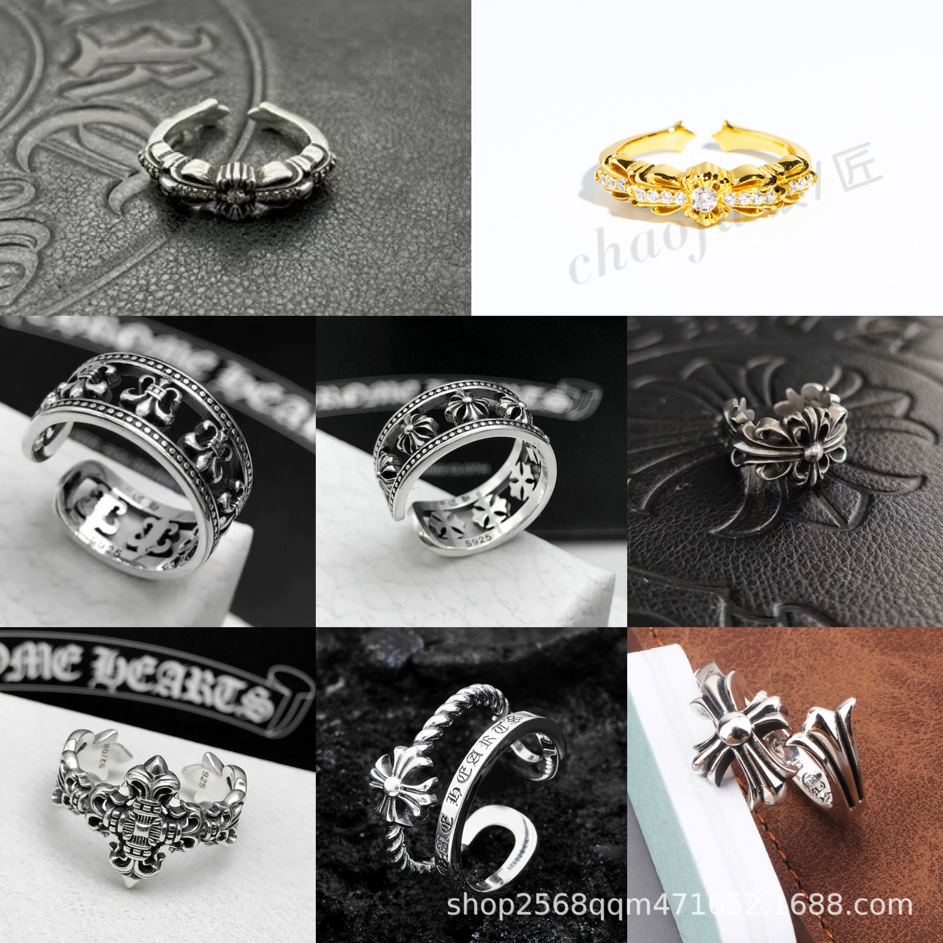 Ch Crowe Fashion Personality Versatile Unisex Open Ring Cross Greek Rowan Vintage Trendy European and American