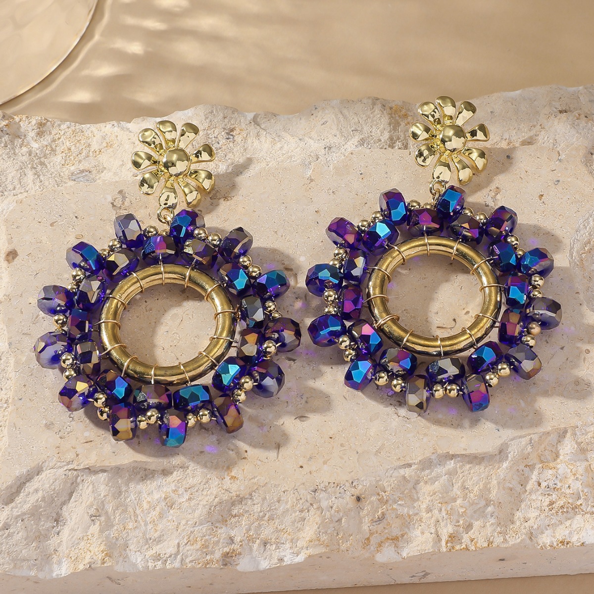 1 Pair Quantity 1 Pair IG Style Flower Beaded Artificial Crystal Drop Earrings