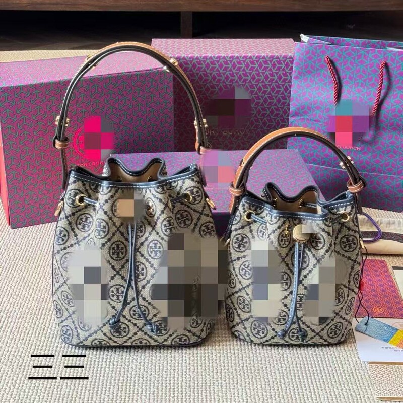 Fighter Tbmonogram Presbyopic Full-Print Drawstring Opening and Closing Double t Logo Leather Trim Bucket Bag Small Size