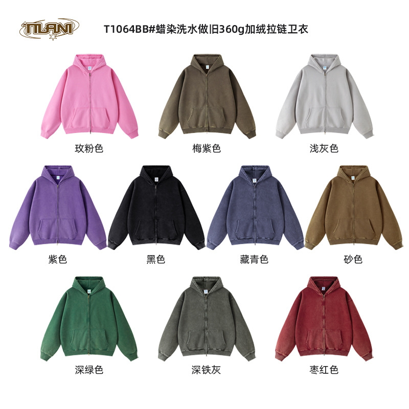 TILANI suéter de los hombres cardigan forrado de lana engrosada cremallera abrigo 360g lavado vintage encerado casual Sudadera con capucha