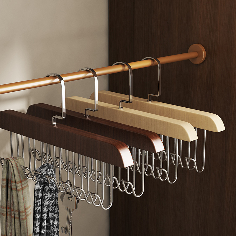 ins multi-functional storage artifact retro 8-hook solid wood hanger household underwear clothes hook storage rack student