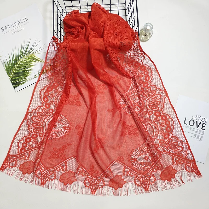 Colored lace thin cloak indoor, scarf with tassels