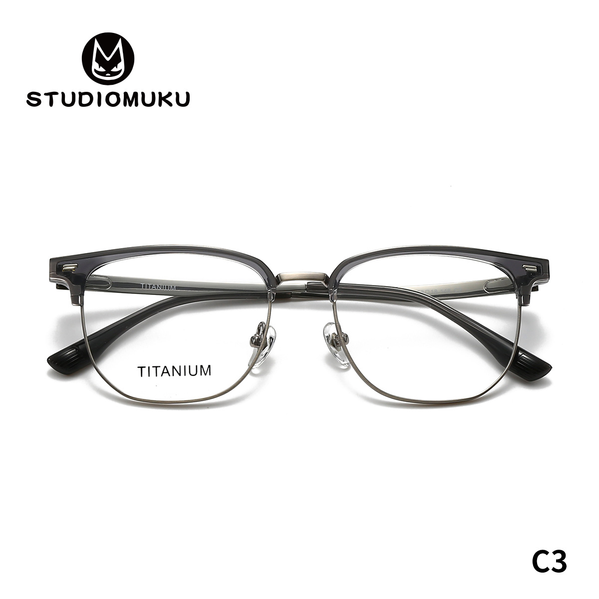STUDIOMUKU gafas de madera clásica estilo retrógrado cejas de titanio puro gafas de medio marco gafas