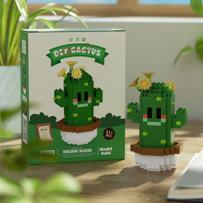 Compatible con la red alta cactus plantas suculentas escritorio decoración creativa para niños niñas ensamblaje juguetes bloques de construcción