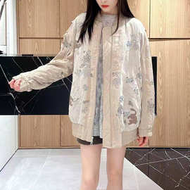 2025冬季新款女装重工满绣拼接撞色新中式宽松棉衣服外套 2J4H227