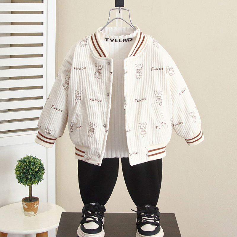6604 chaqueta de niño uniforme de béisbol para niños otoño e invierno 2025 nuevo bebé más terciopelo engrosamiento ropa acolchada ropa de invierno