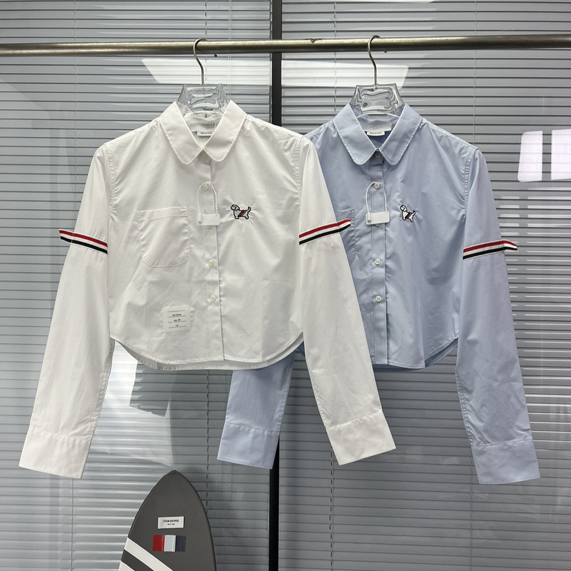 TB Factory Outlet High Version Classic Red White Blue Ribbon College Style Casual All-match Women's Long Sleeve Short Shirt