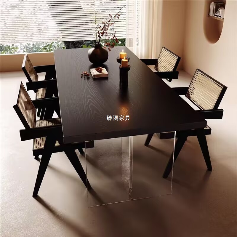 Mesa de comedor de madera sólida de estilo nórdico, mesa flotante acrílica, mesa de comedor de estilo silencioso, mesa de reunión, mesa de oficina, mesa de trabajo