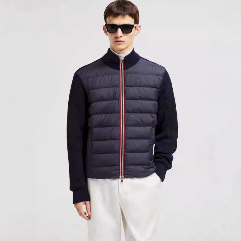 Mengjia down Jacket Autumn and Winter Knitted Stand Collar Splicing 2025m Home down Jacket Men and Women Same Style Light Casual Cardigan