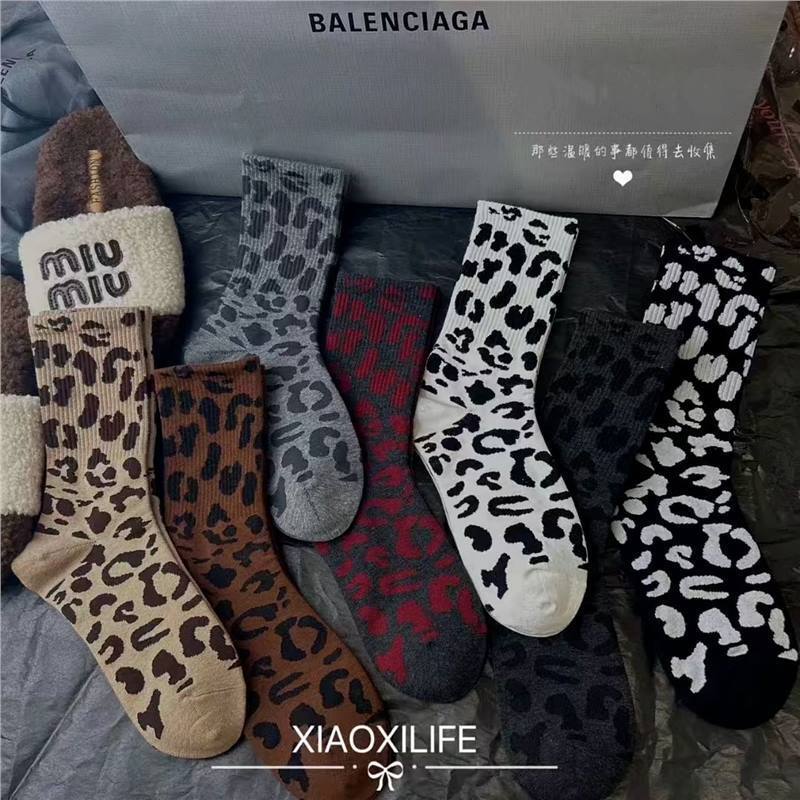 South Korea Dongdaemun Leopard Print Mid-Stylish Stylish New Style Internet Celebrant High Waist Slimming Trendy Socks