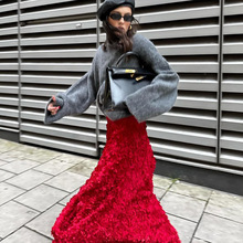 跨境晚礼服半身裙女2024秋冬新款花瓣设计感长款晚宴名媛半身裙