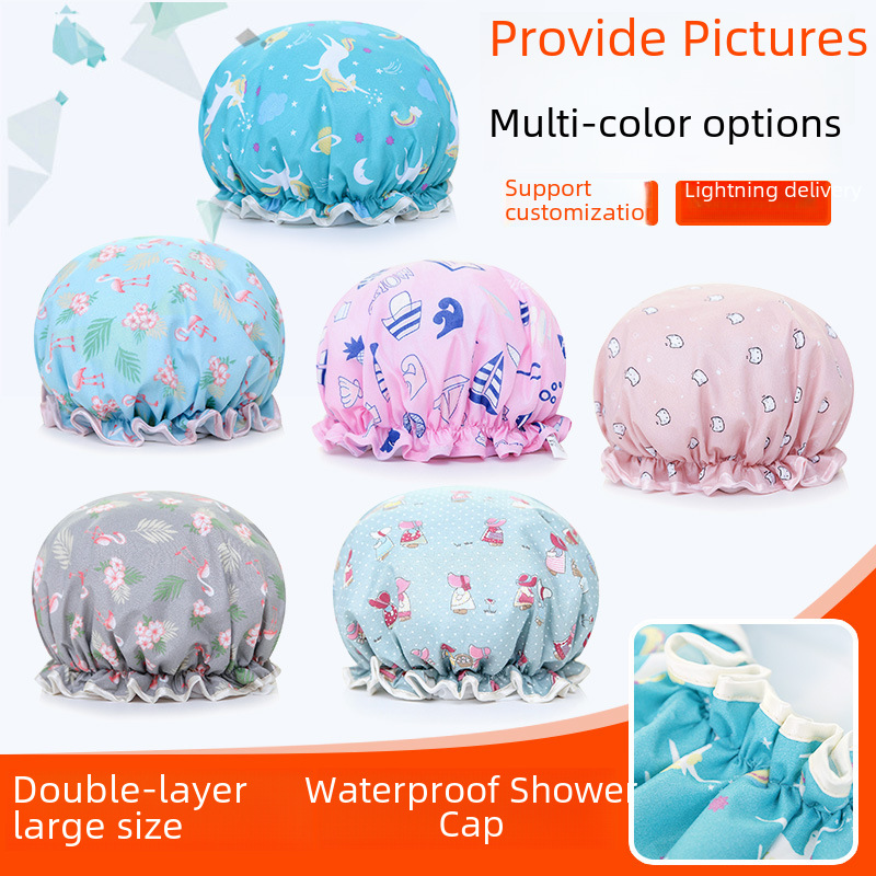 Factory flamingo double color chiffon PEVA women's adult waterproof shower cap hair