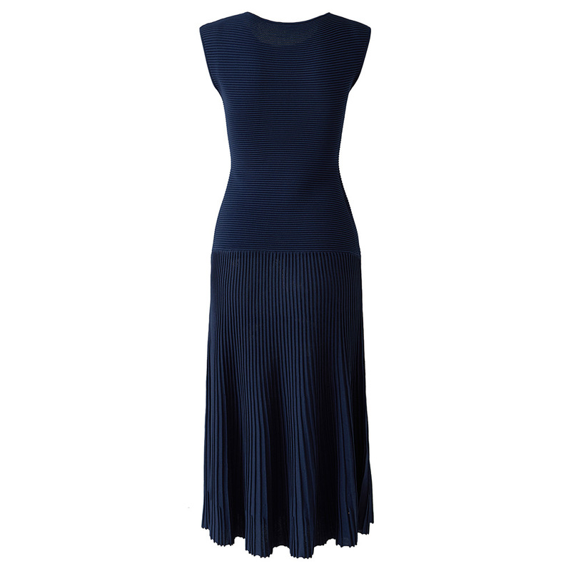 Nanyou High-Quality Horizontal Striped Sleeveless Round Neck Knitted Skirt Vertical Striped Large Hem Knitted Dress Waist Slimming Cross-Border Hot