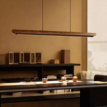 观月餐厅长条吊灯高端设计师茶室岛台吧台餐桌一字中古风木艺灯具