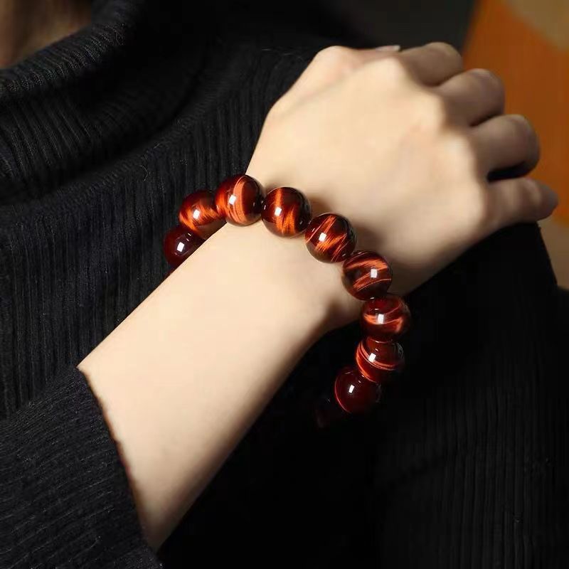 批发巴西黄虎睛石手链蓝猫眼玉串男女 红虎眼石三彩木化石手串