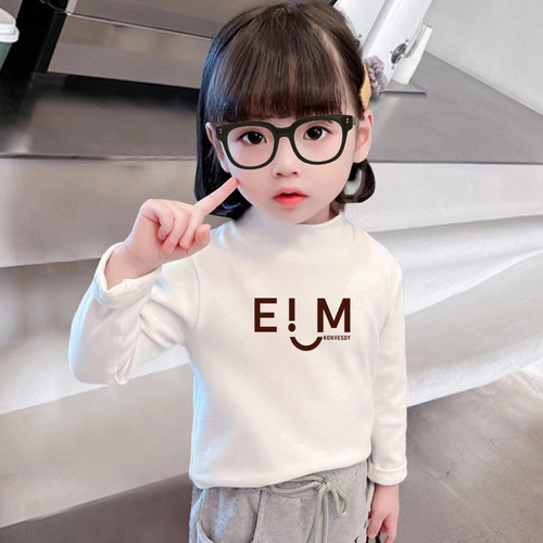 Men and Women's Print Versatile Base Shirts for Autumn and Winter, Fleece Warm Long-Sleeve for Middle and Small Children, Half-Neck Baby Innerwear Tops