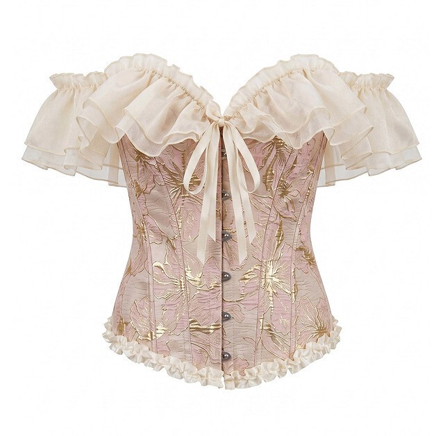 French-Style Fishbone Corset with Lace Print, Bustier for Women, Court-Style Fishbone Shapewear for Outerwear French-Style Fishbone Corset with Lace Print, Bustier for Women, Court-Style Fishbone Shapewear for Outerwear