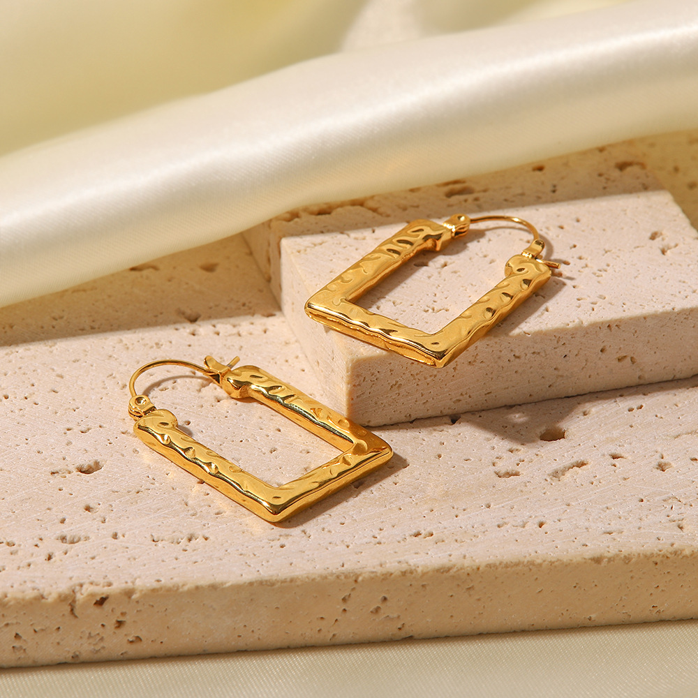 Retro Geometric Stainless Steel Gold Plated Earrings 1 Pair