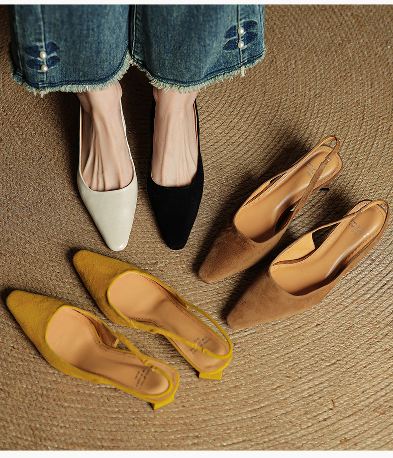 Sandal cao gót nữ hở mũi gót thô 4 cm, phong cách Hàn Quốc, đi làm — đen chi tiết 5