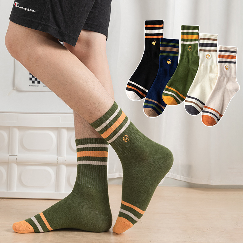 Solid color cotton knee socks
