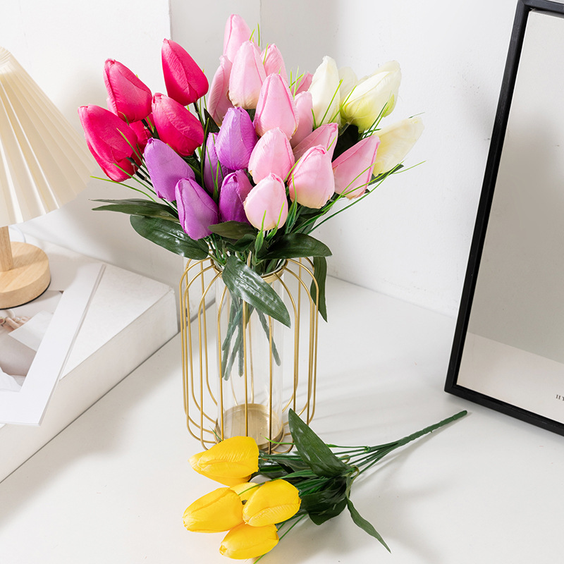 Tulipán flor artificial 6 señaló boca tulipán ramo de flores falsas boda decoración del hogar fotografía Flor al por mayor