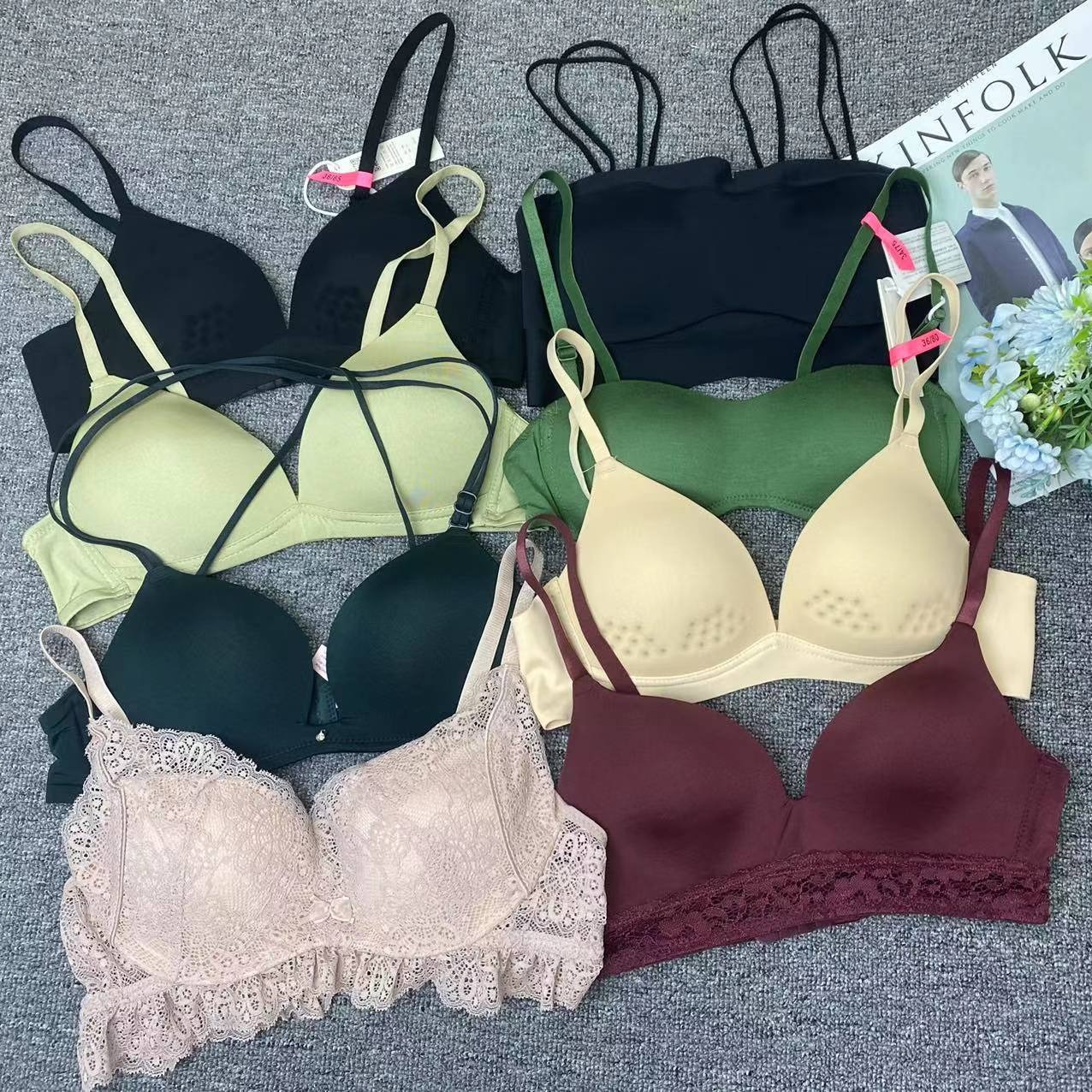 Diverso sujetador de punto de media pieza de ropa interior Nuevo Sujetador de encaje de punto inalámbrico push up mixto
