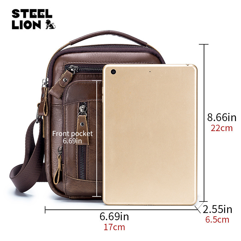 Viejo León primera capa de piel de vaca bolsa de mensajero de los hombres de comercio exterior de múltiples funciones de Europa y América moda bolso de los hombres 2024 Nuevo