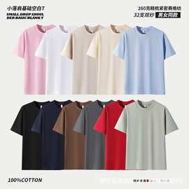 重磅纯棉短袖落肩T恤印制圆领潮牌短袖广告衫班服团建工作服260g