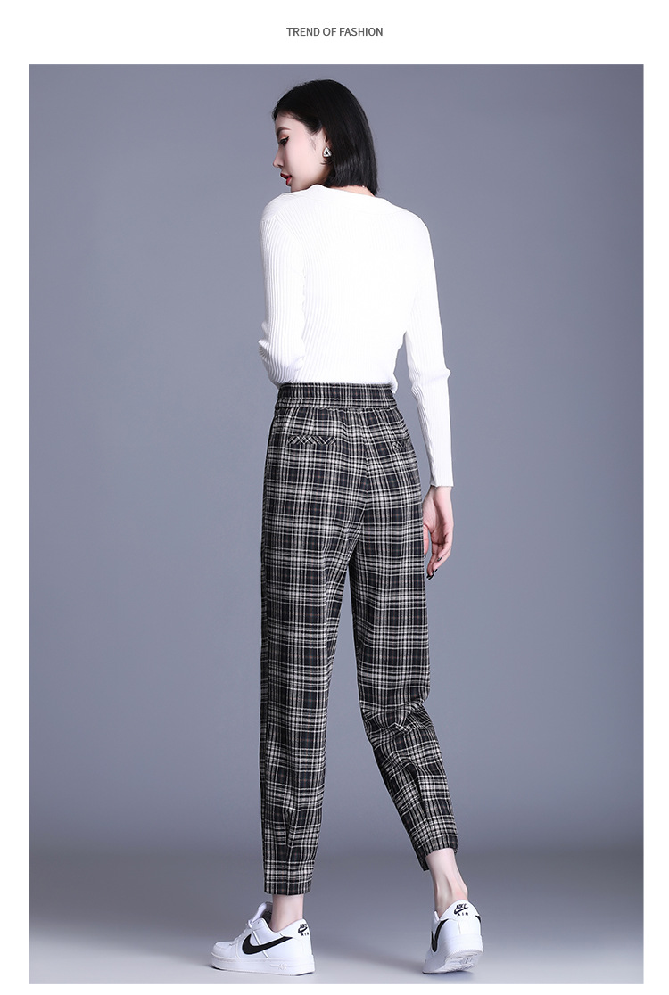 checkered high waist drape cropped trousers NSYZ34422