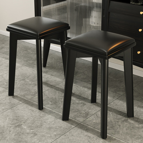 Soft stool, living room square stool, household stool that does not take up space, solid wood dining stool, dressing stool, light luxury bench, black