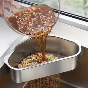 Kitchen Sink Drain Basket 304 Stainless Steel Punch-Free Triangle Storage Rack for Washing Dishes and Filtering Leftover Food
