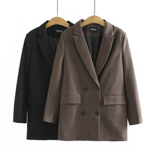 2021秋大码女装西服翻领显瘦宽松气质中长款外套西服胖MM2150