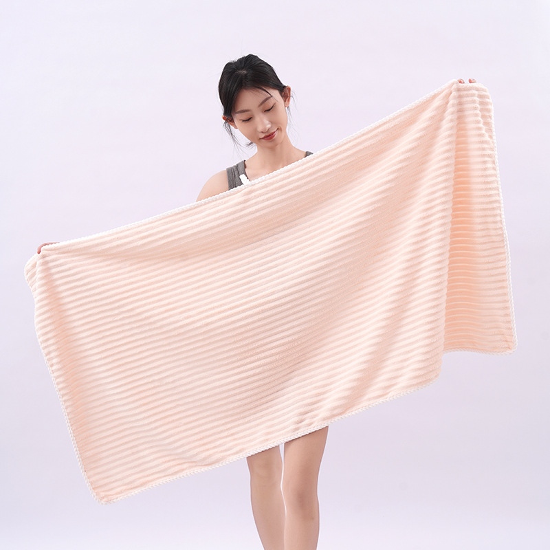 Coral Fleece Large Striped Towel Bath Towel Thickened Cute High-Value Women's Head Wrap Candy Stripe Towel Set Wholesale Coral Fleece Large Striped Towel Bath Towel Thickened Cute High-Value Women's Head Wrap Candy Stripe Towel Set Wholesale