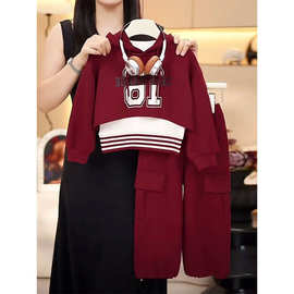 女童连帽卫衣套装秋装新款女孩春秋季洋气休闲运动韩版儿童三件套