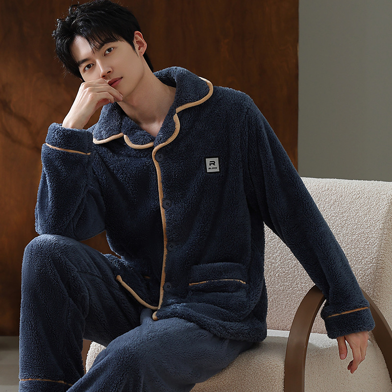 [Selección estricta] otoño y invierno de terciopelo de coral para hombres pijamas de abrigo de manga larga orquídea se pueden usar fuera