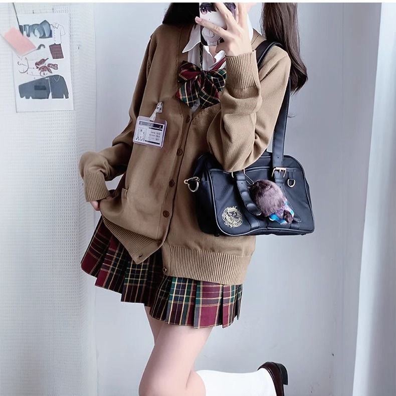 原创正版JK制服秋冬季校供长袖毛衣开衫格裙衬衫女日系学院风套装|undefined